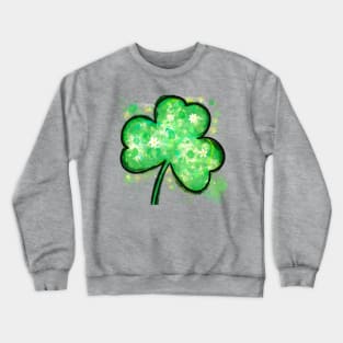 Shamrock St. Patricks Day Glitter Watercolor Painting 4 leaf clover Crewneck Sweatshirt